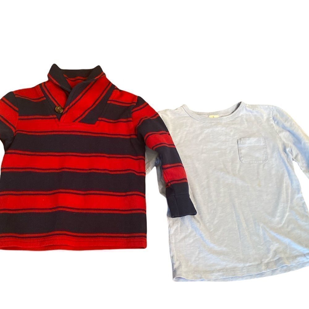 J Crew Light Blue Long Sleeve Tee & Chaps Red & Navy Sweater Size 6